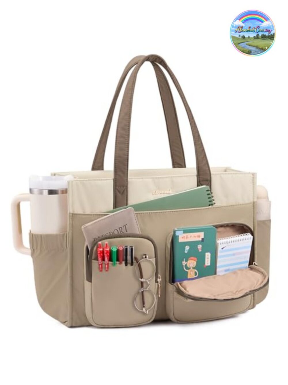 LOVEVOOK Teacher Tote Bag for Women Multi-Pocket Laptop Bag Large Cup Holder